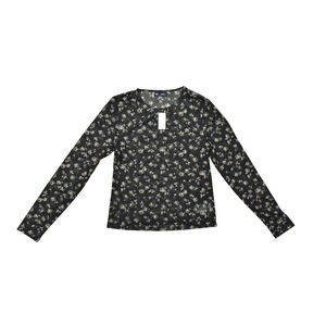 GAP Women's Size Medium Mesh Floral Print Long Sleeve Top Sheer Black Rose NWT